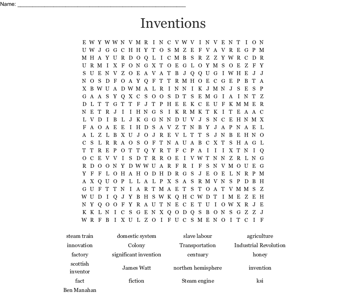 Inventions Word Search - Wordmint