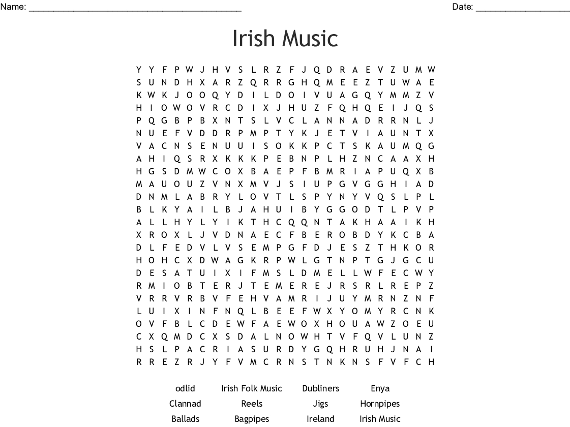 Irish Music Word Search - Wordmint
