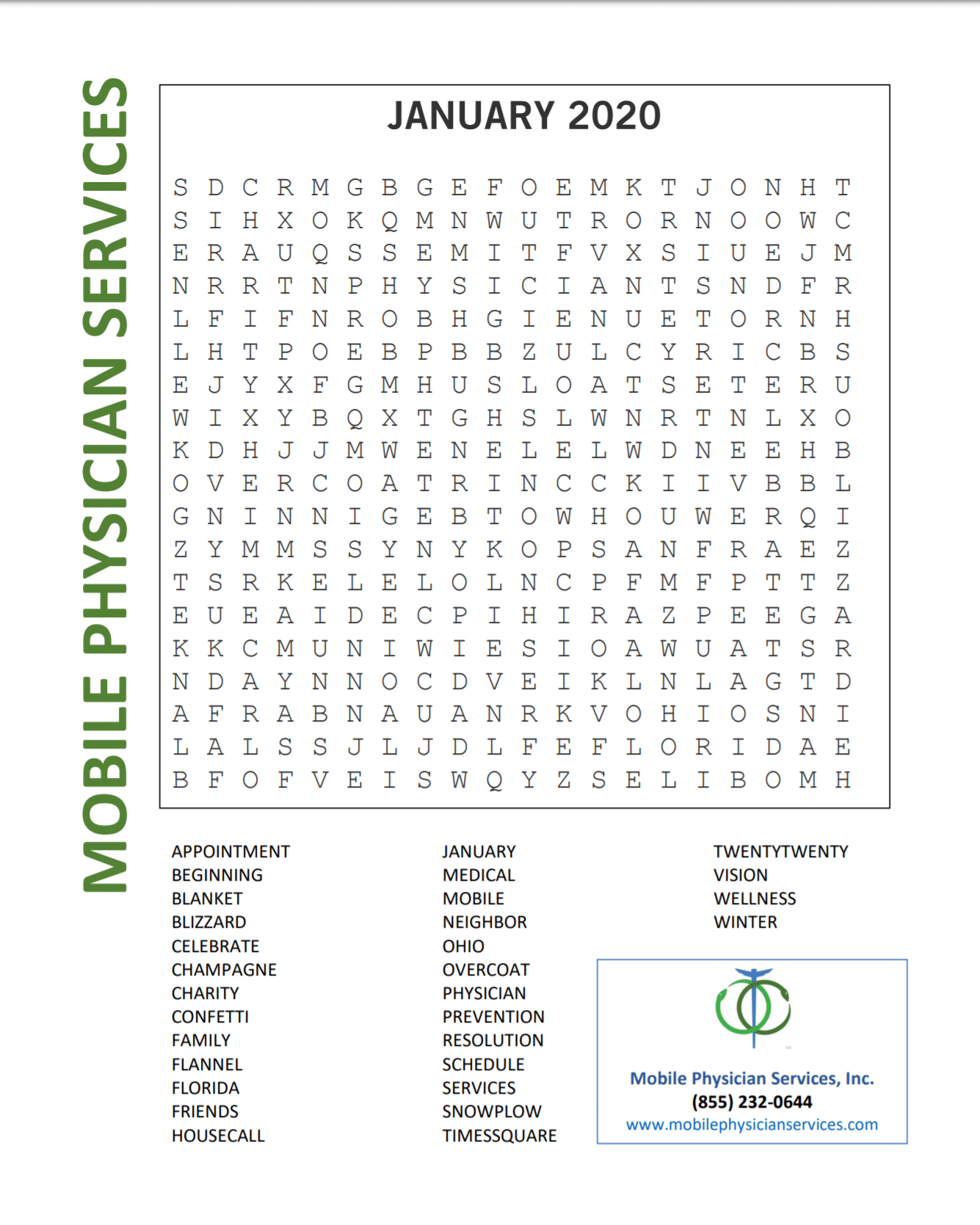 January Word Search | Mobile Physician Services