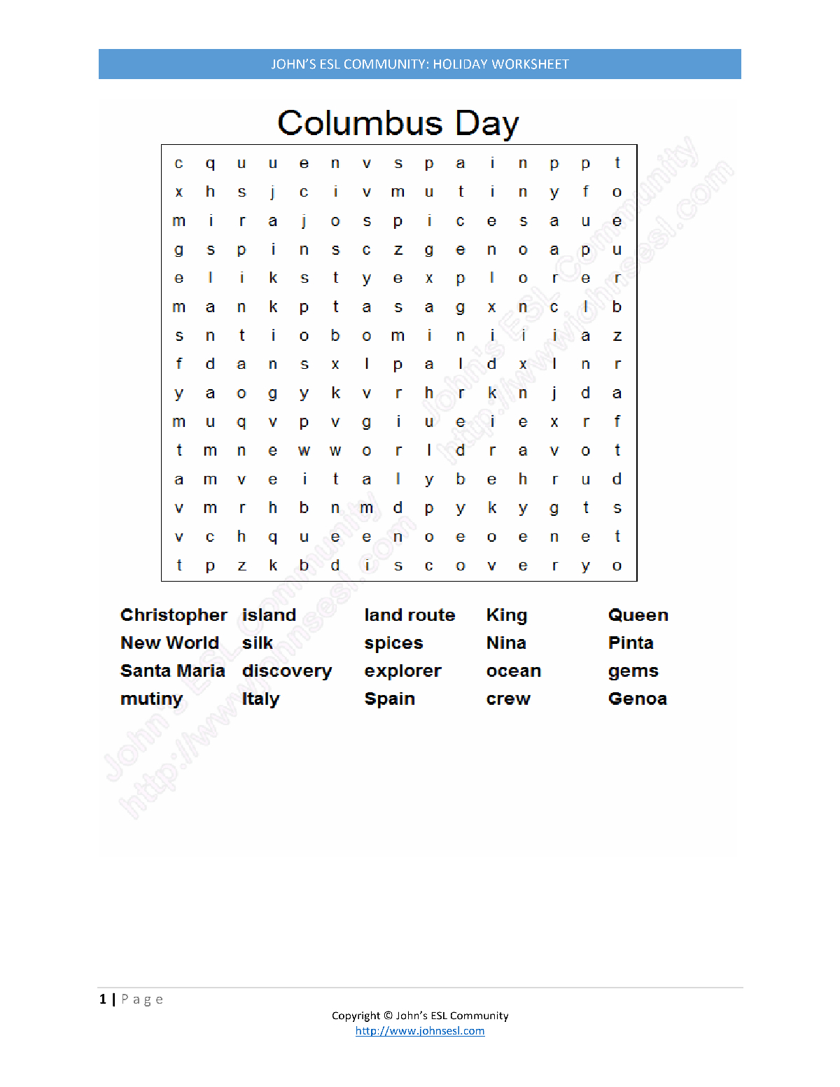 Columbus Day Word Search Printable Word Search Printable