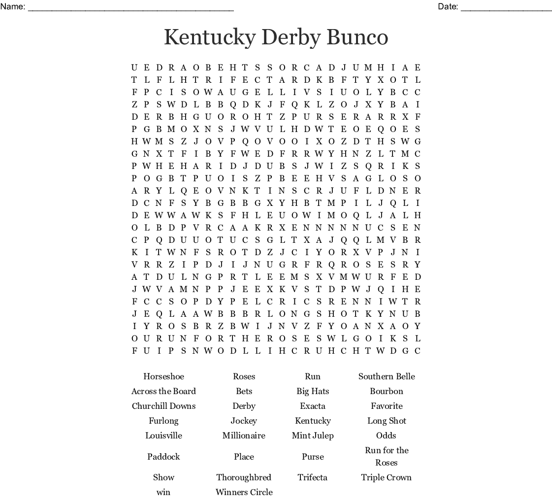 Kentucky Derby Word Search - Wordmint