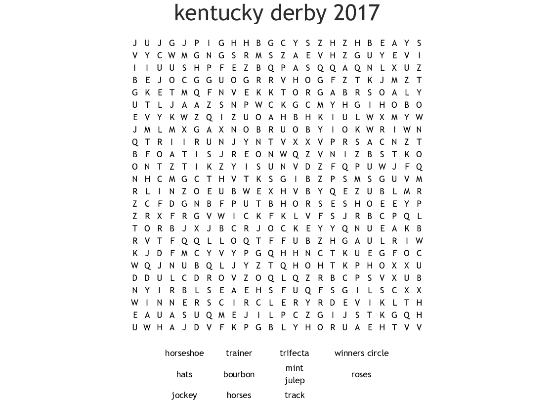 Kentucky Derby Word Search - Wordmint