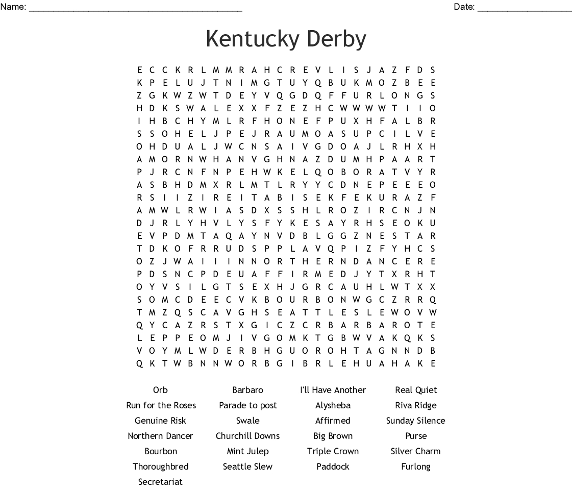 Kentucky Derby Word Search - Wordmint