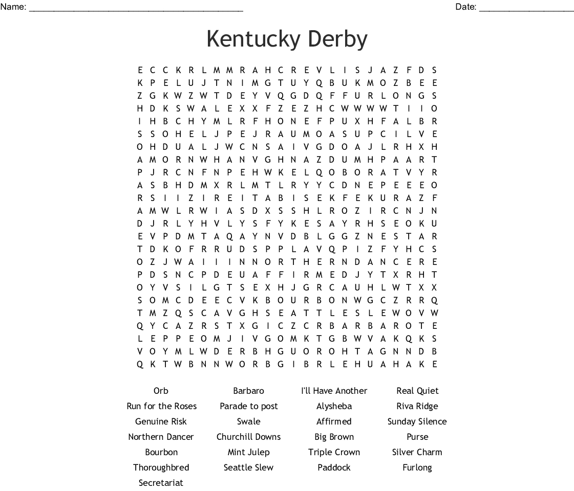 Kentucky Derby Word Search Printable Word Search Printable