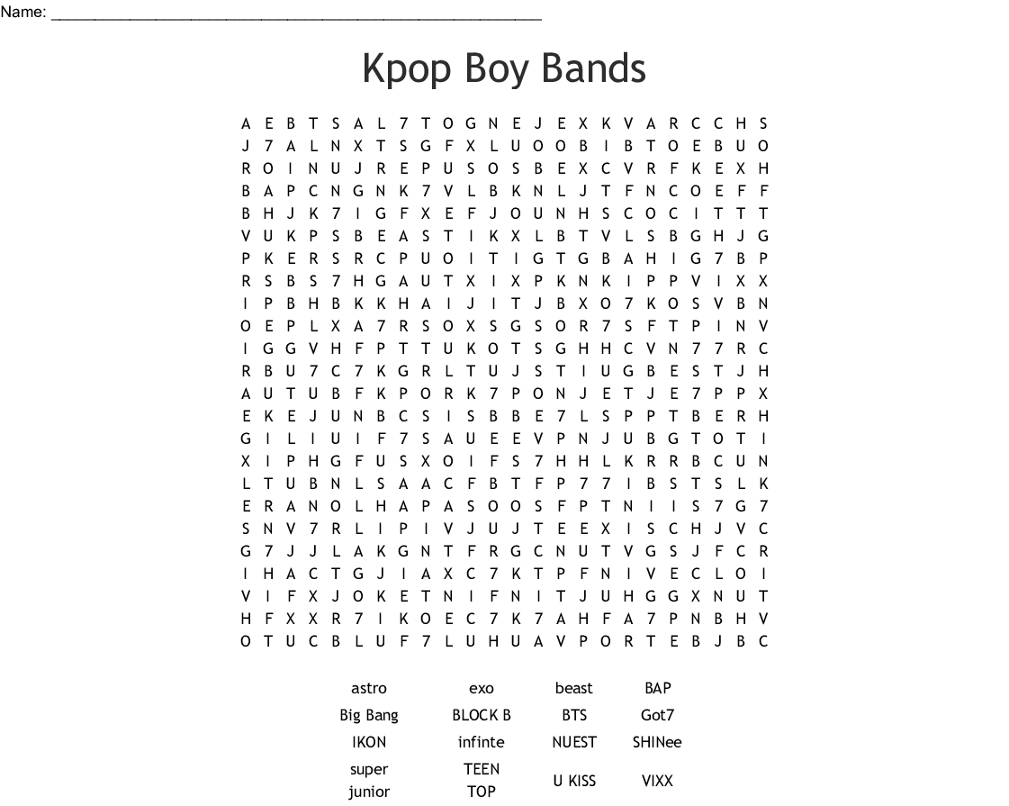 Kpop Boy Bands Word Search - Wordmint