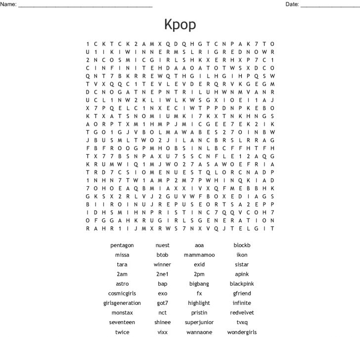 Kpop Word Search Printable