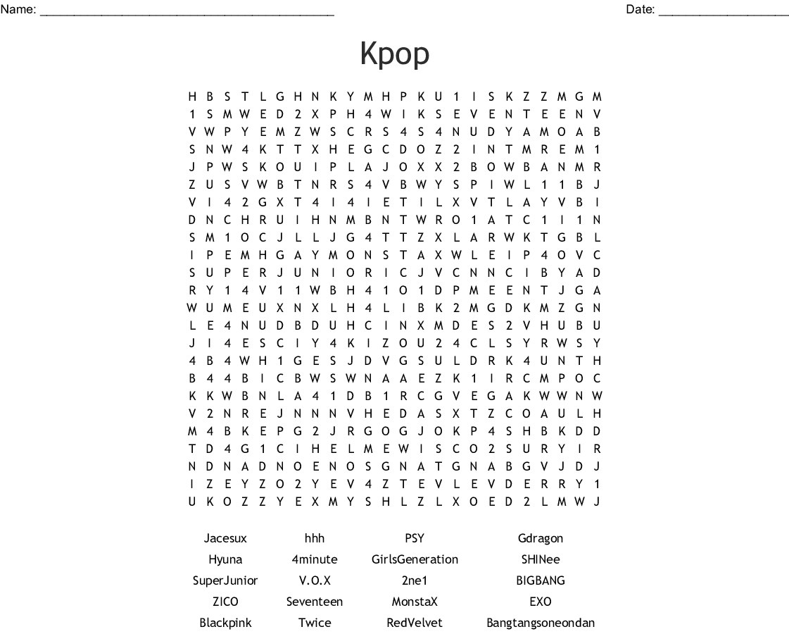 Kpop Word Search - Wordmint