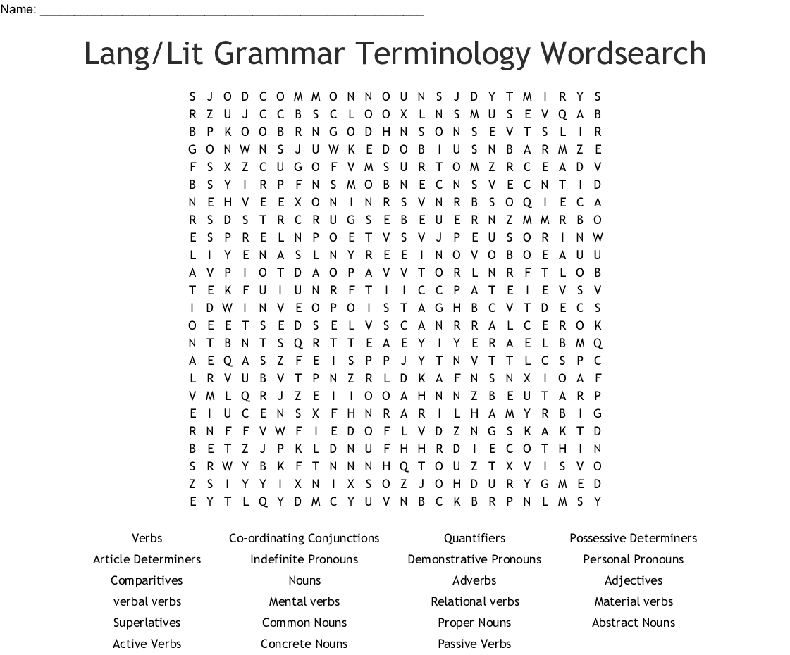 Lang/lit Grammar Terminology Wordsearch - Wordmint