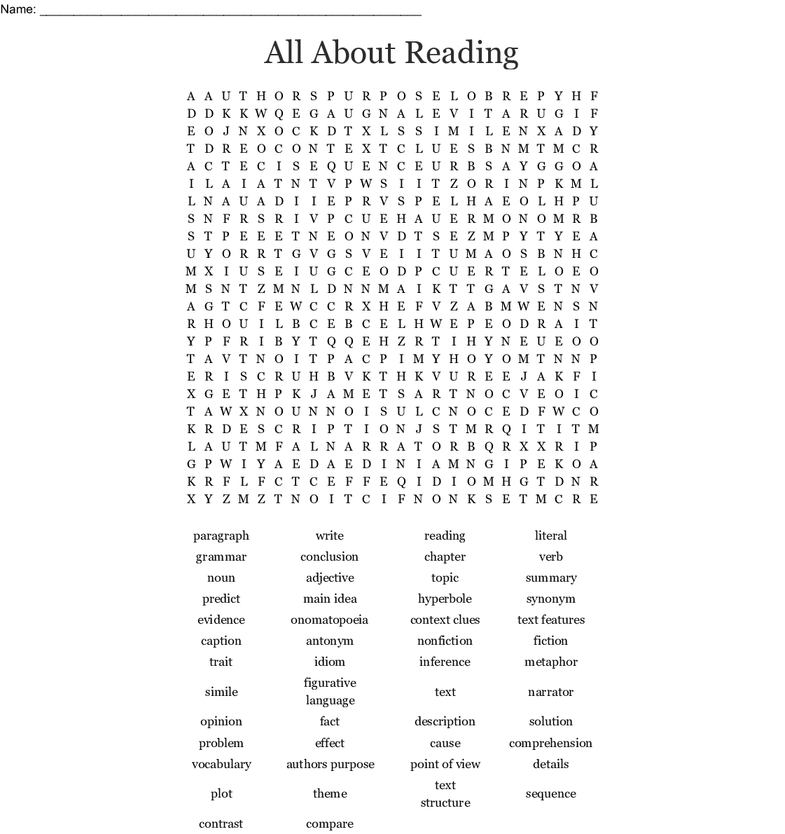 Language Arts Word Search