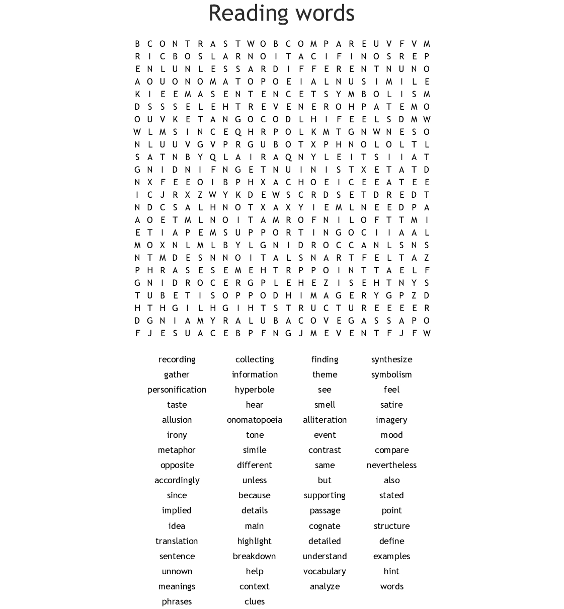 Free Language Arts Word Search Puzzles Free Printable Worksheet
