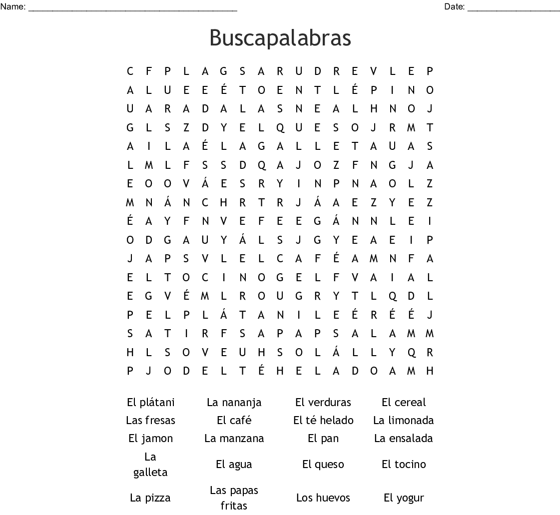 Las Comidas 7 Word Search Answers Printable Spanish