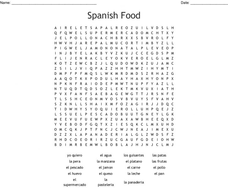 Las Comidas Word Search Answers