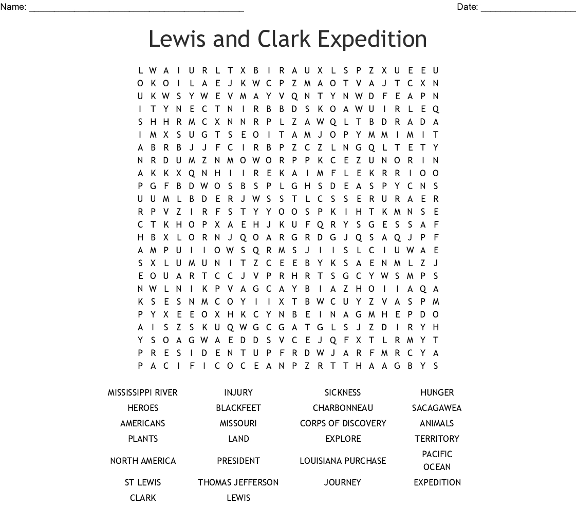 Lewis And Clark Word Search - Wordmint