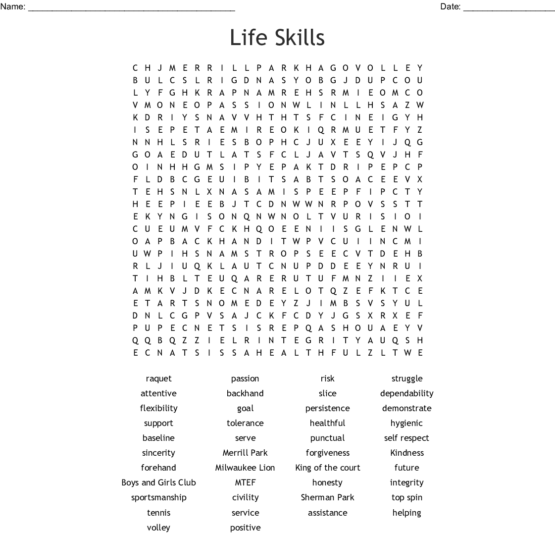 Life Skills Word Search - Wordmint