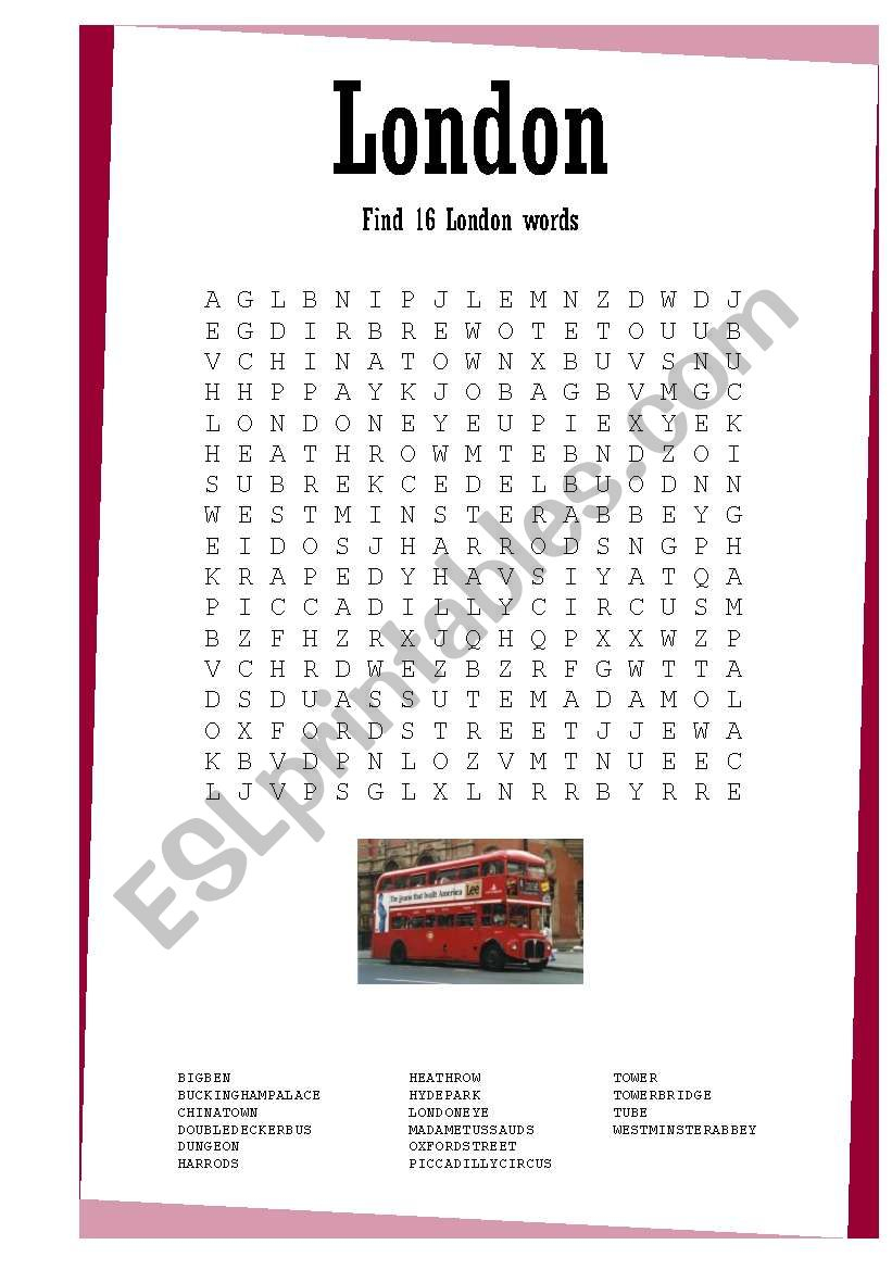 London Wordsearch - Esl Worksheetjunisun