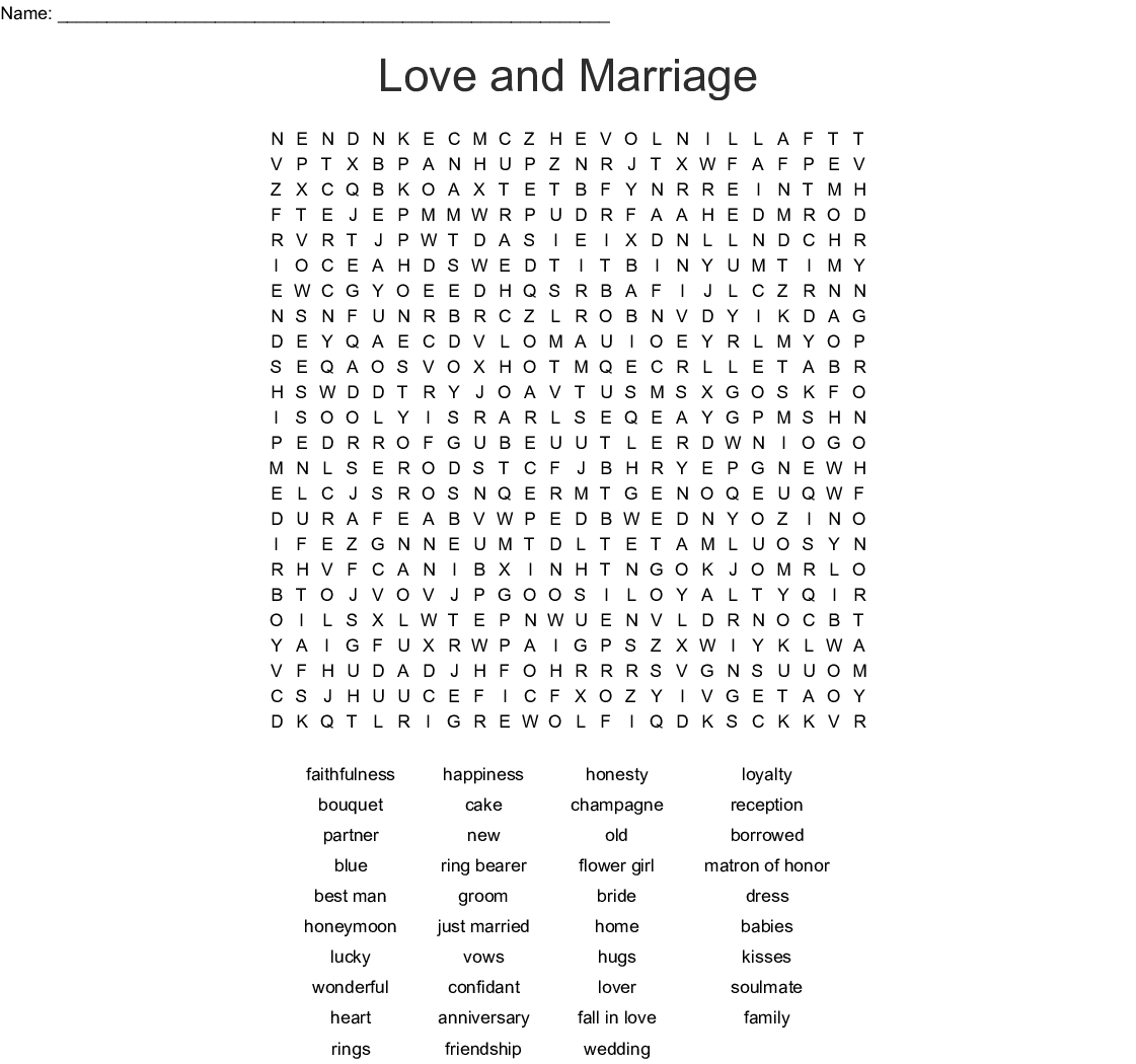 Love And Marriage Word Search - Wordmint