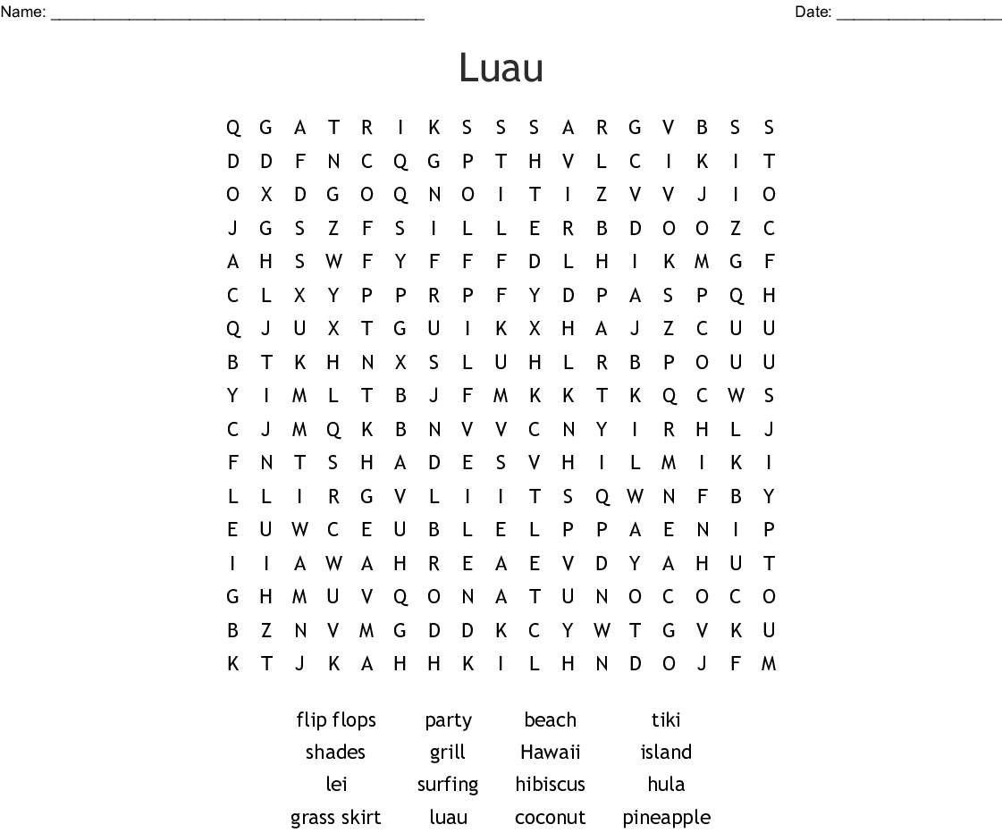 Luau Word Search - Wordmint