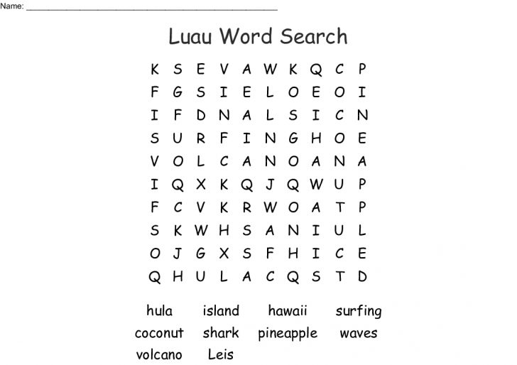 Luau Word Search Printable