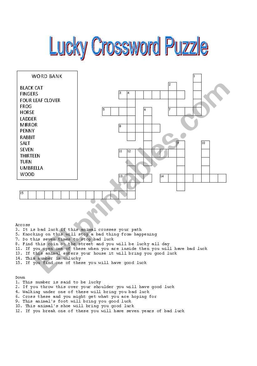 Lucky Crossword Puzzle &amp;amp; Friday The 13Th Word Game - Esl