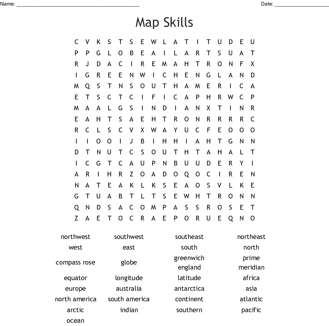 Map Skills Word Search - Wordmint