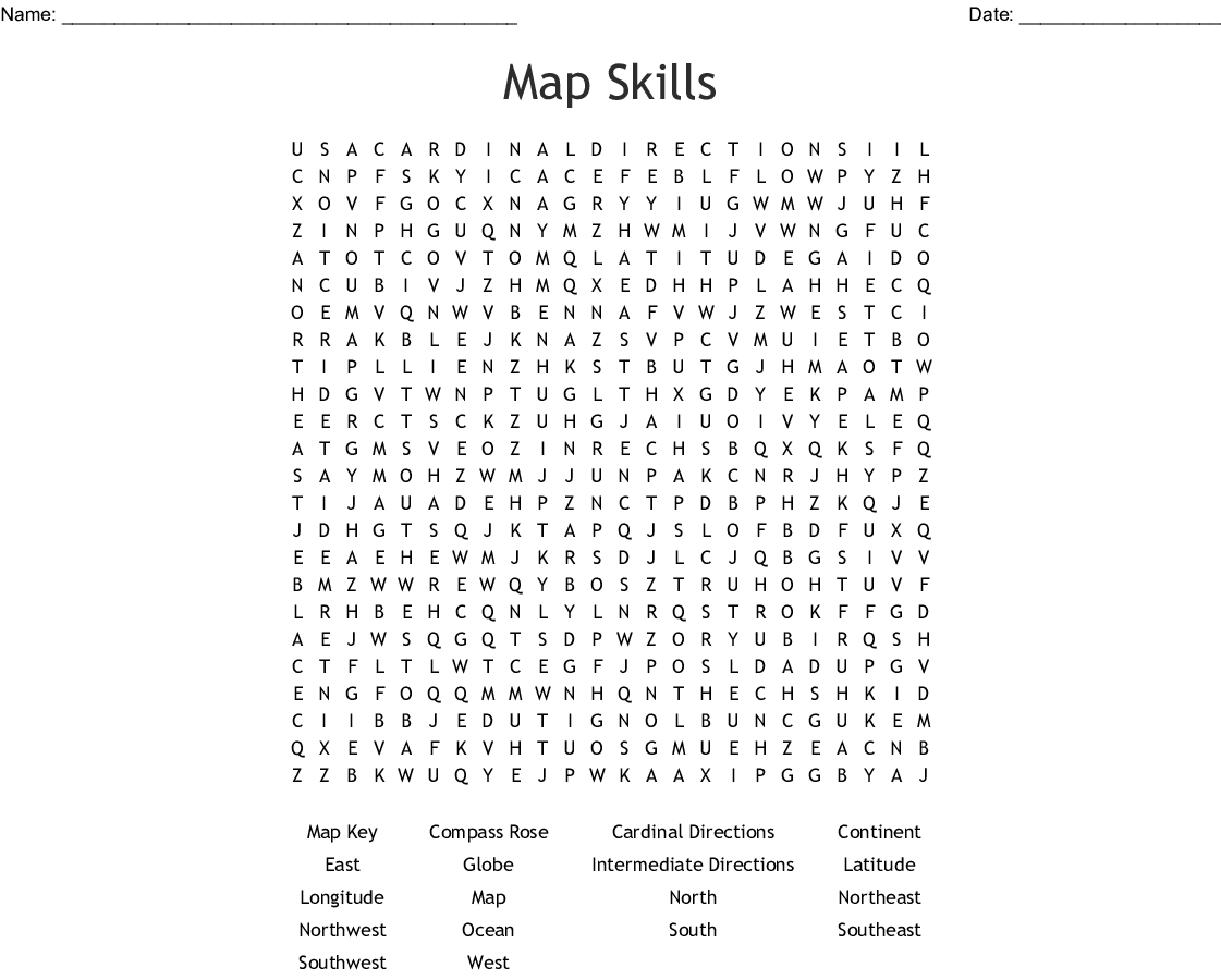Map Skills Word Search - Wordmint