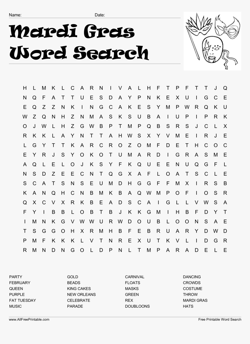 Mardi Gras Word Search Main Image - Silk Road Word Search