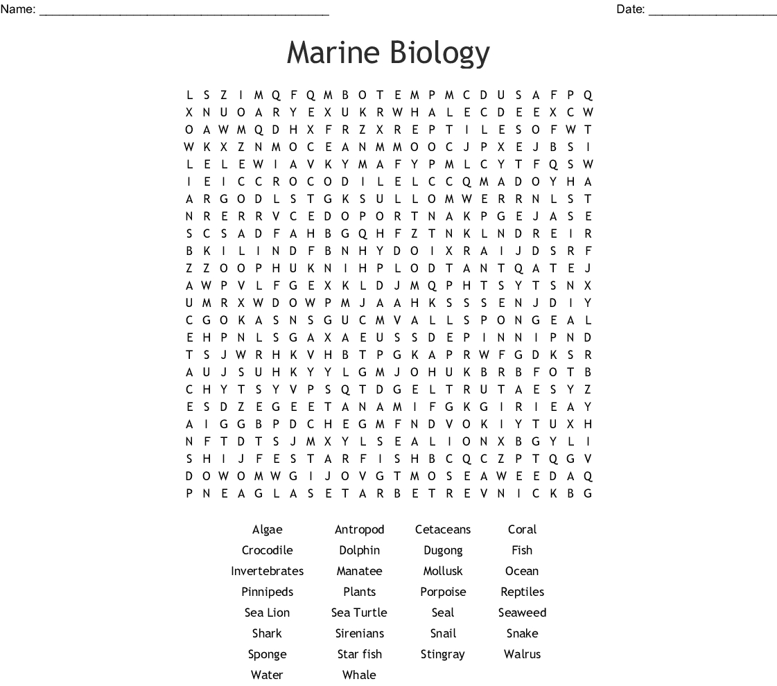 Marine Biology Word Search - Wordmint