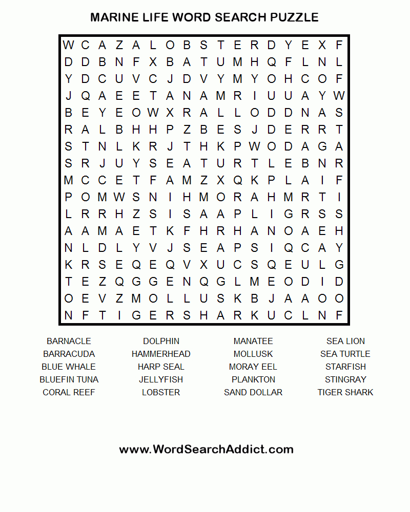 Marine Life Printable Word Search Puzzle | Word Find, Word