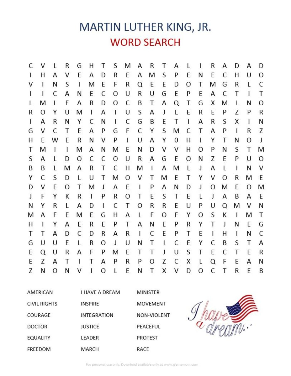 Martin Luther King, Jr. Word Search Printable - Glamamom