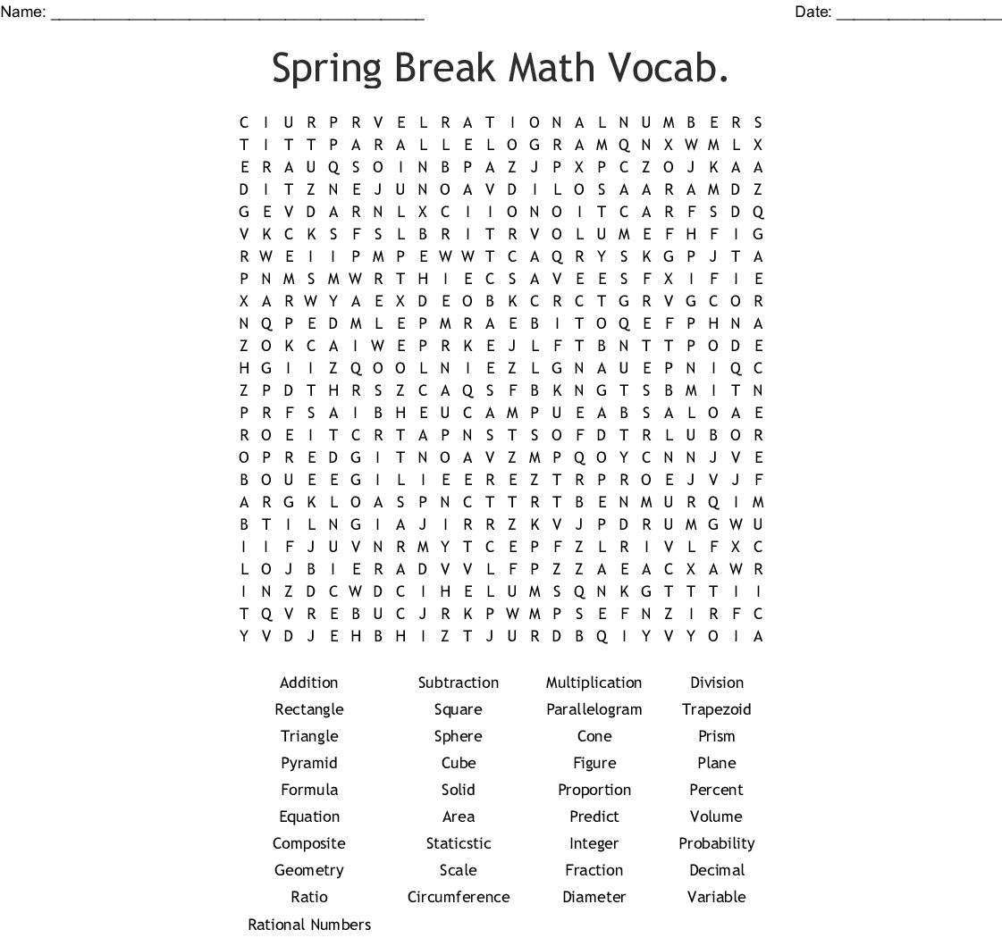 Math Vocabulary Puzzle Worksheet | Printable Worksheets And