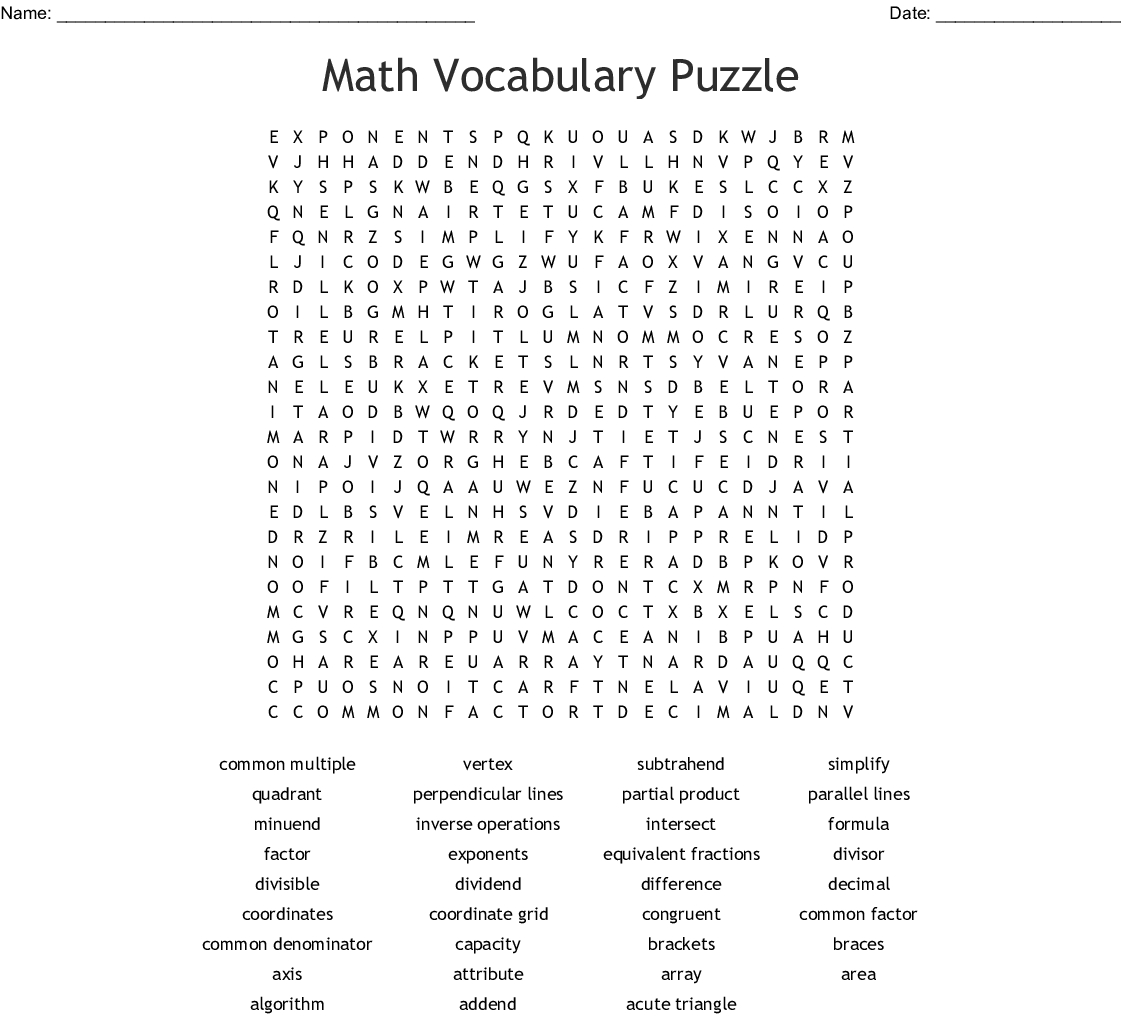 Math Vocabulary Word Search - Wordmint