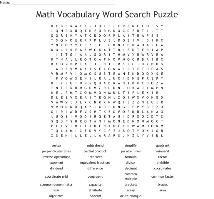 Math Word Search Printable Worksheets
