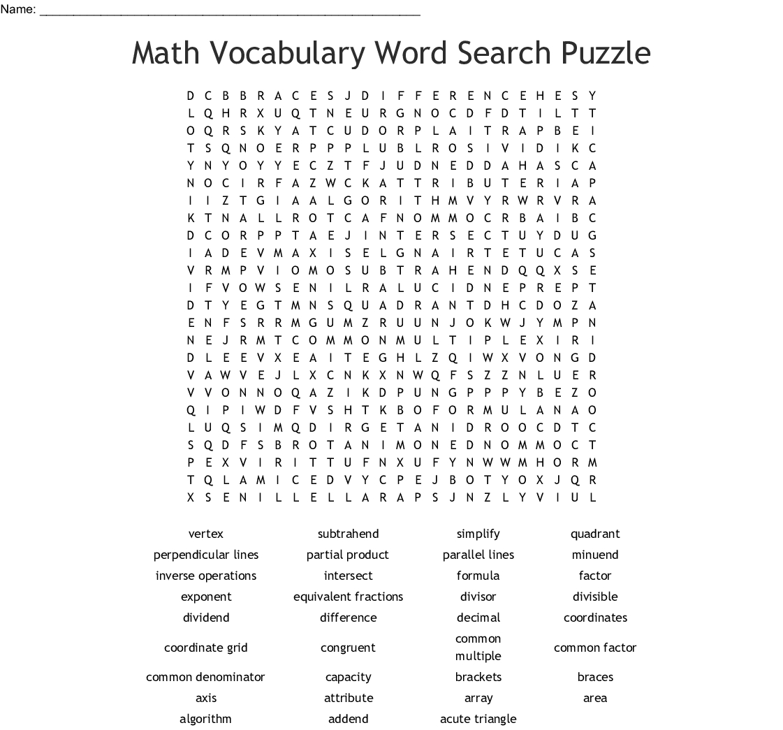Math Vocabulary Word Search - Wordmint