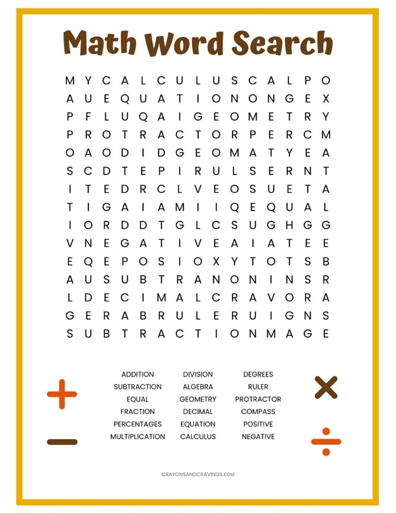 Math Word Search Free Printable | Math Words, Math Word