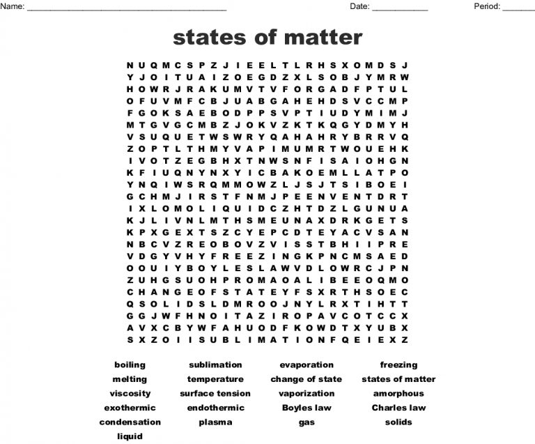 Matter Vocabulary Word Search Wordmint Word Search Printable