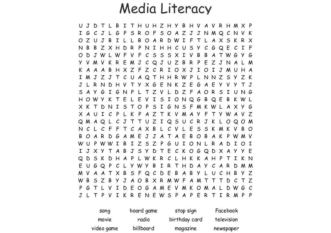 Media Literacy Word Search - Wordmint