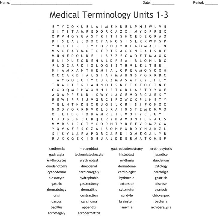 Medical Terminology Word Search Printable
