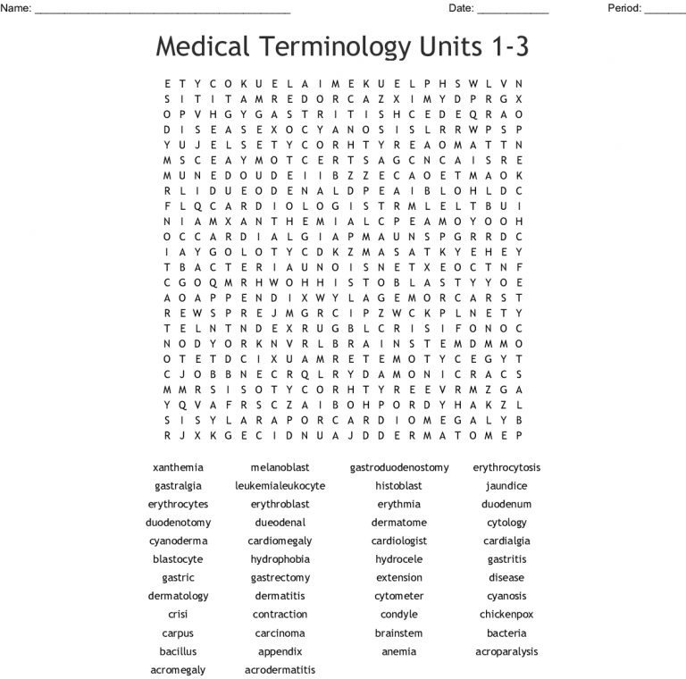 Medical Terminology Units 1-3 Word Search - Wordmint - Word Search ...