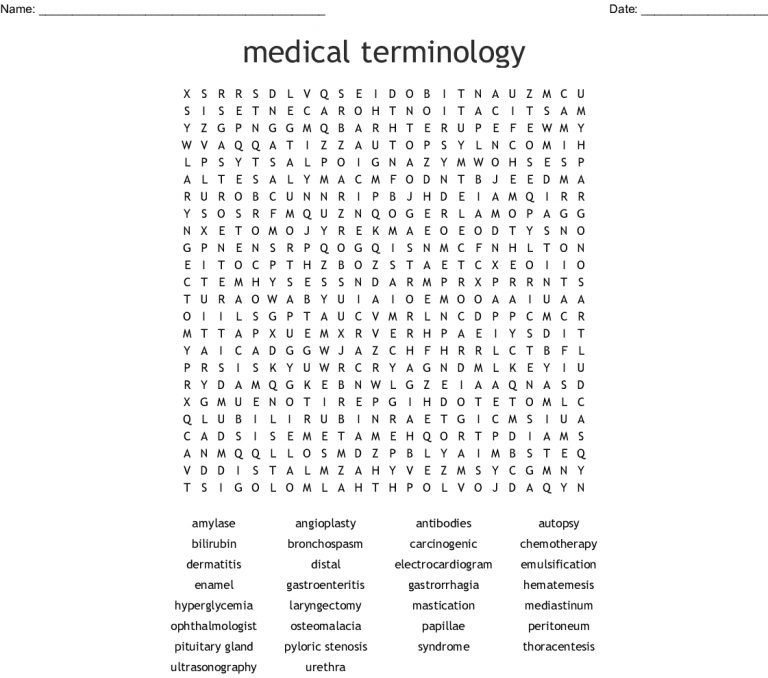 Medical Terminology Word Search Wordmint Word Search Printable