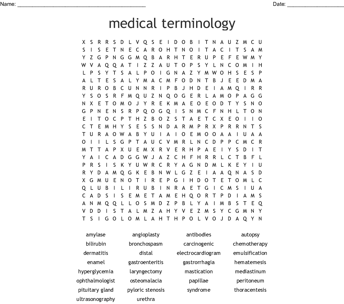 Medical Terminology Word Search Printable Word Search Printable