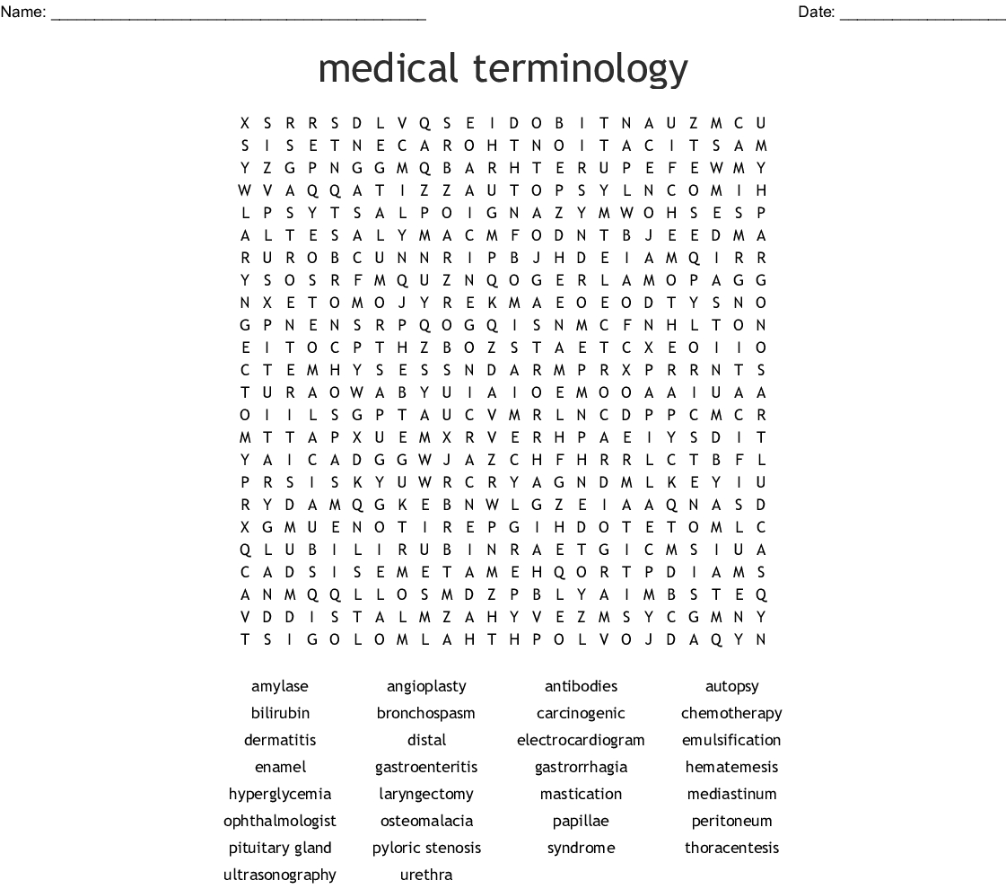 Health Free Printable Word Search