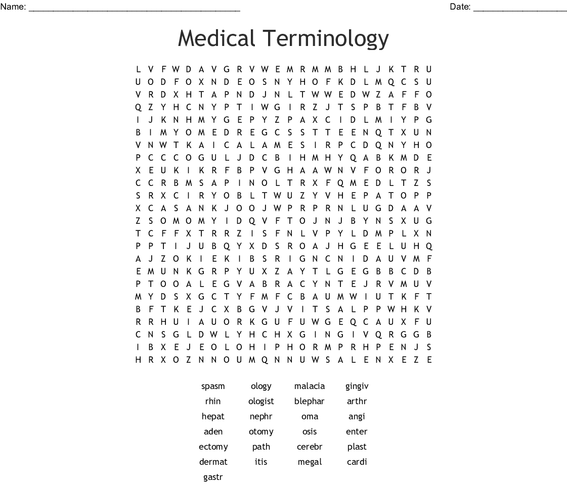 Medical Terminology Word Search - Wordmint
