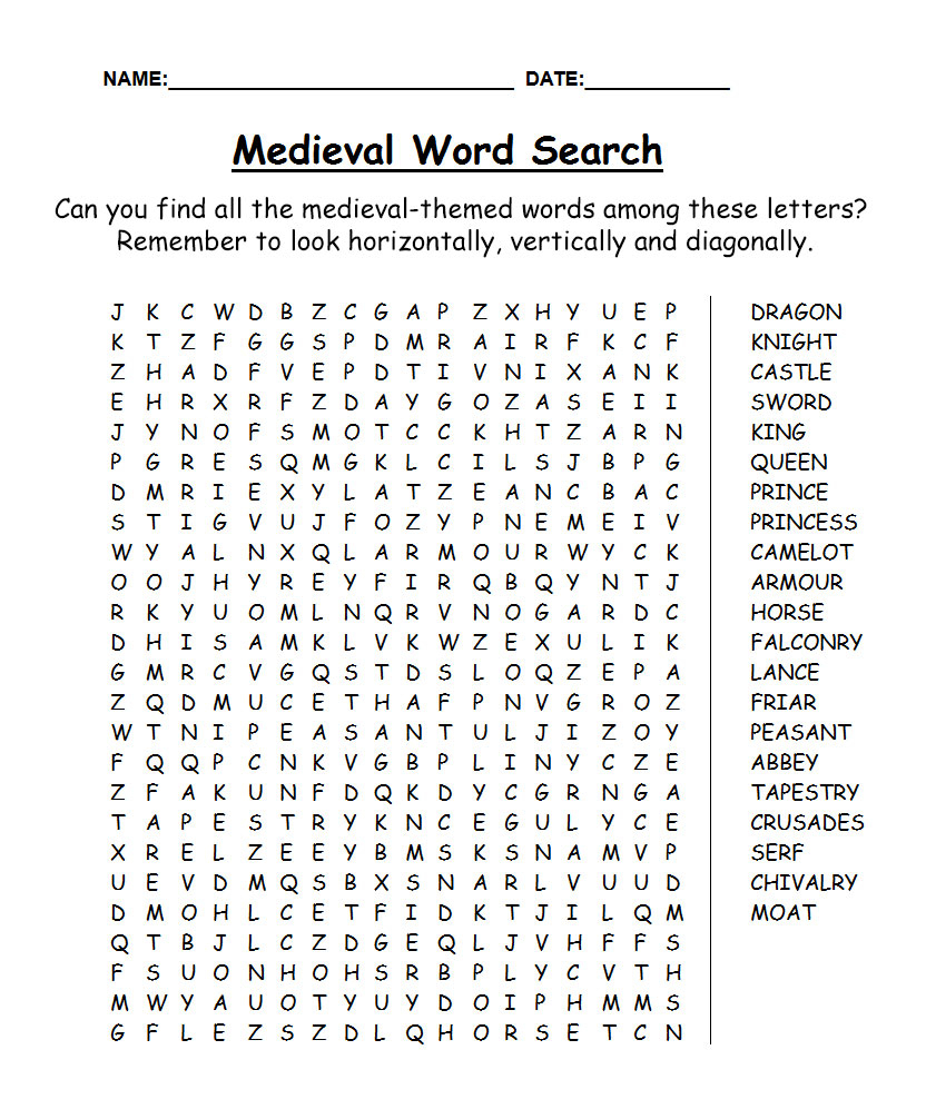 Medieval Word Search | Rooftop Post Printables