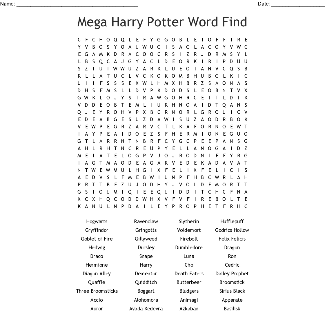 Mega Harry Potter Word Find Word Search - Wordmint
