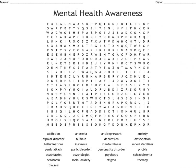 Mental Health Awareness Word Search - Wordmint - Word Search Printable