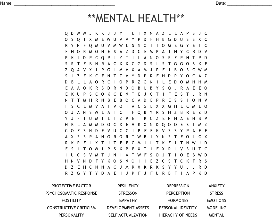 Mental Health** Word Search - Wordmint