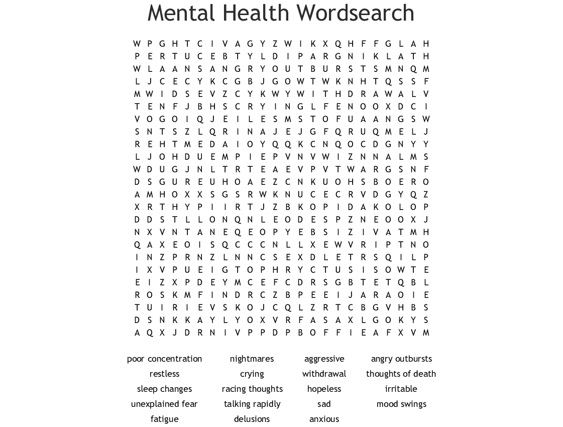 Mental Health Wordsearch - Wordmint