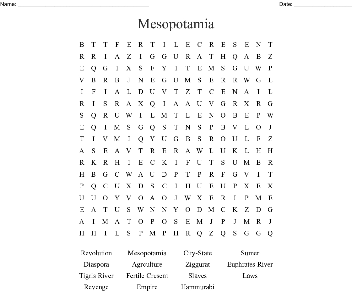 Mesopotamia Word Search - Wordmint