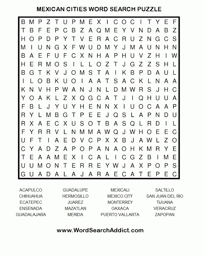 Mexican Cities Printable Word Search Puzzle | Word Search