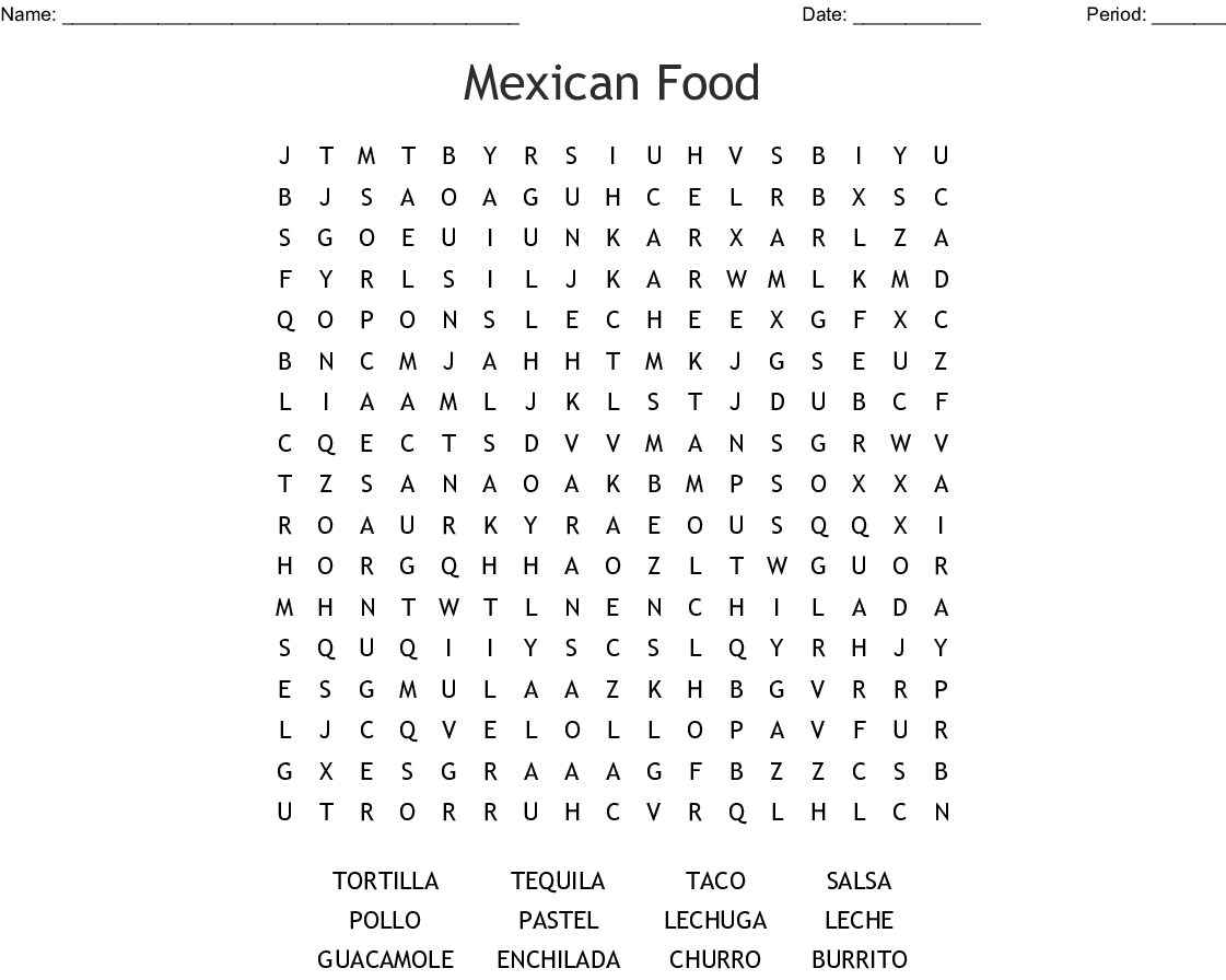 Mexican Food Word Search - Wordmint